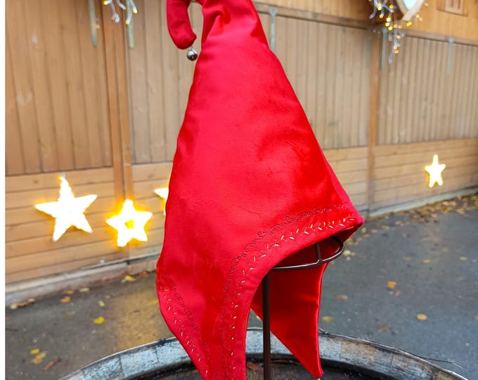 Red Velvet Elf Hat with Bells – Adjustable Size – For Kids and Adults – Christmas Costume