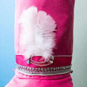 Fuchsia Velvet Nutcracker Hat with White Feathers – Pale Pink Satin Lining – Child or Adult Size – Handmade