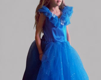 Cinderella Princess Dress – Blue Satin and Glitter Tulle