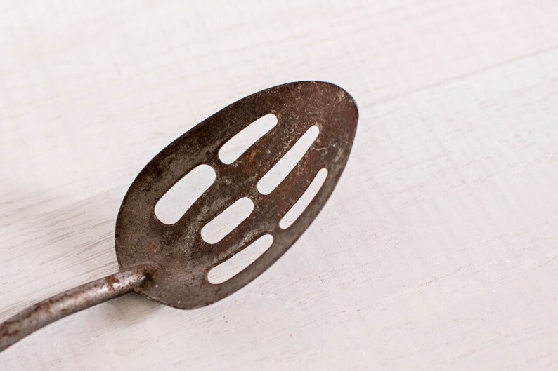 Vintage Wooden Handle Slotted Spoon Etsy