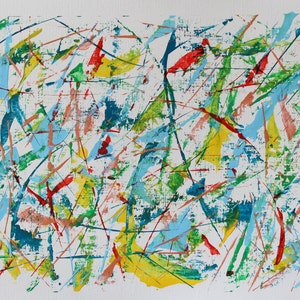 Abstract painting Wall art Palette knife painting blue yellow green red Original painting colorful