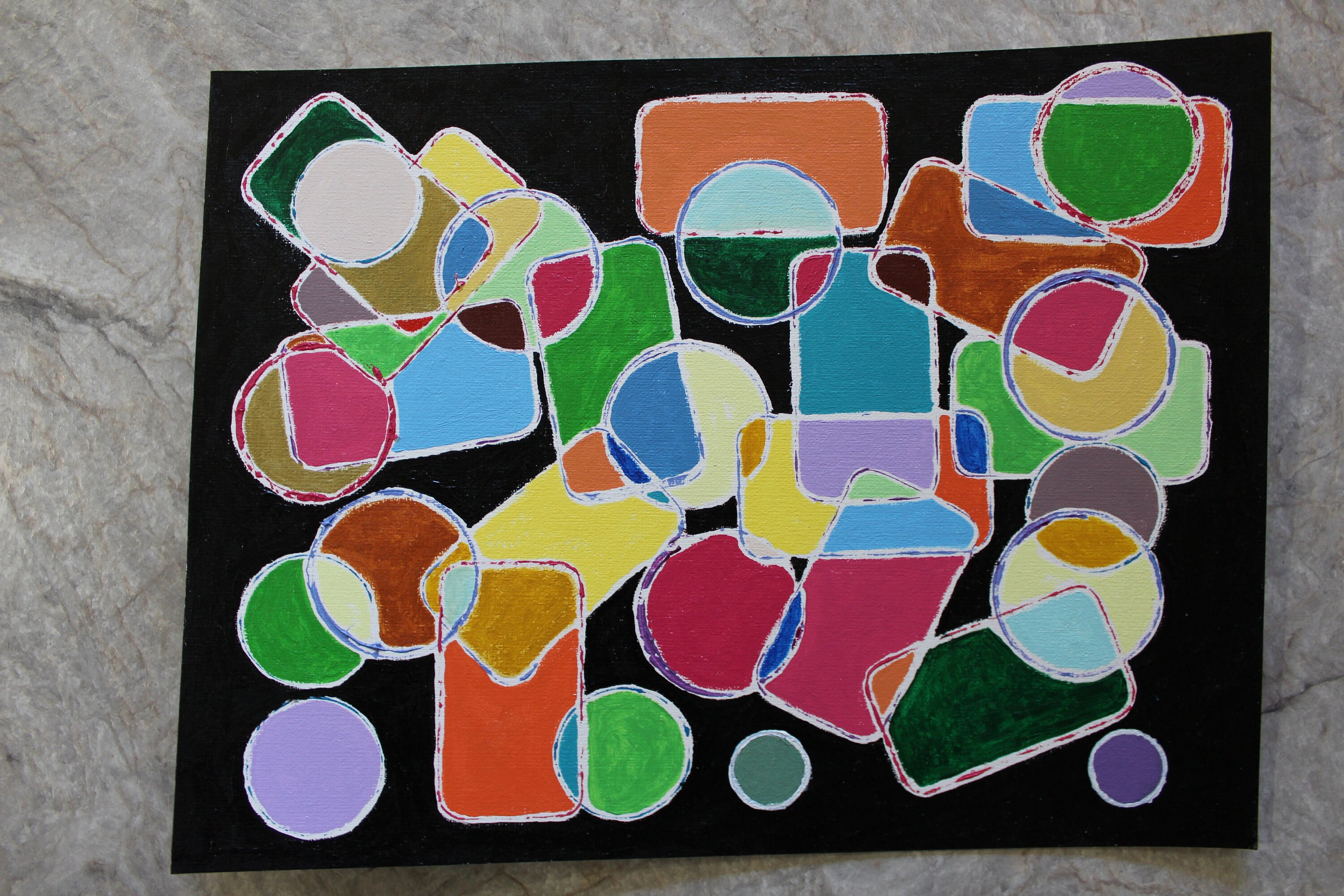 抽象芸術 壁アート オリジナル絵画 9x12インチ 赤 黄 青 緑 茶 黒 紫