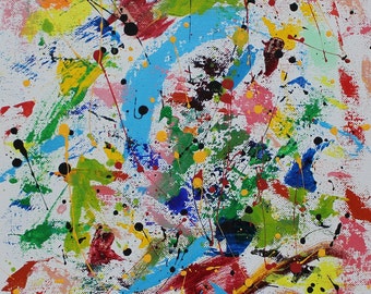 abstract painting, contemporary painting, colorful painting, acrylic painting, blue, red, yellow, green, purple, black, 11x14 inches,