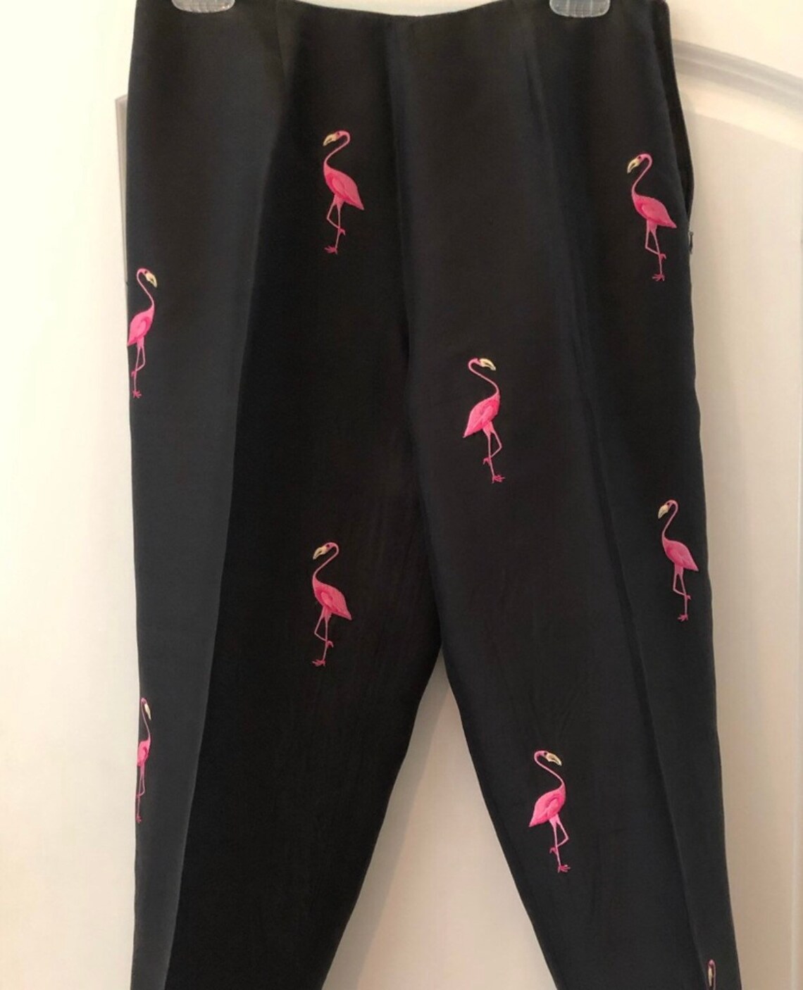Black Silk Cropped Pants / Capris Embroidered W/pink Etsy UK
