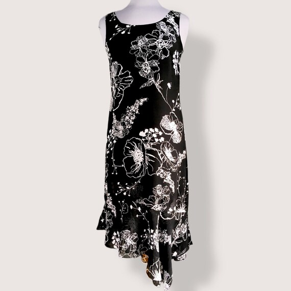 Silk Black \u0026 White Chiffon Floral Dress 