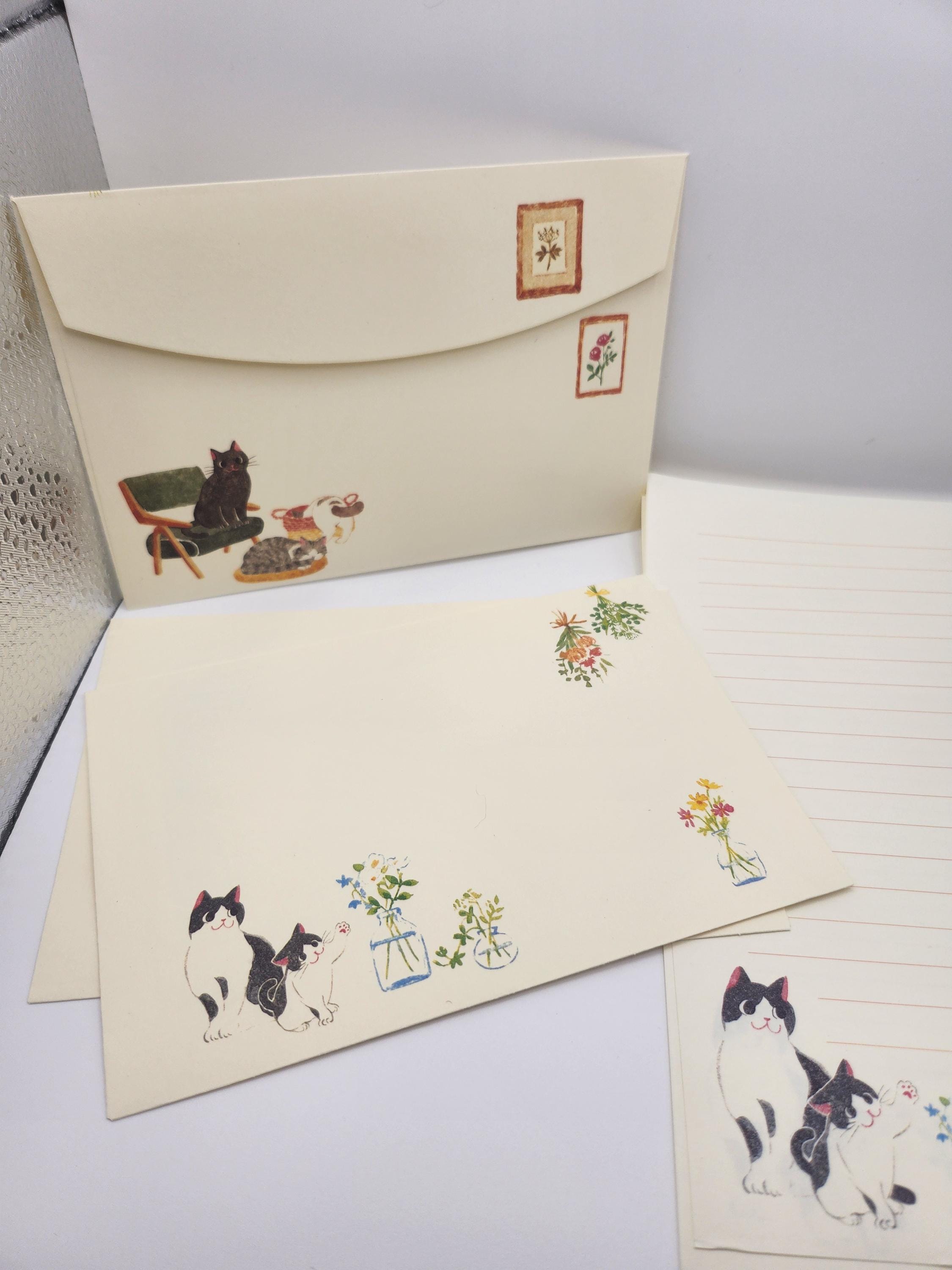 Cat Stationery Set | Kawaii Envelopes & Lined Paper
