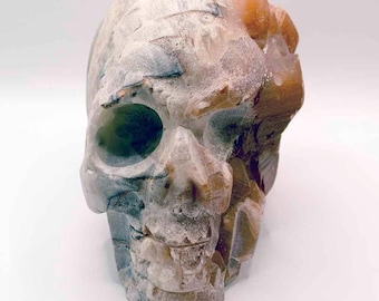 Unpolished Scheelite Crystal Skull (4.53lb): Fire Element, Chakra Healing