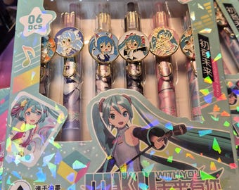 Hatsune Miku Pen Set: 6 Kawaii Anime Black Ink Pens