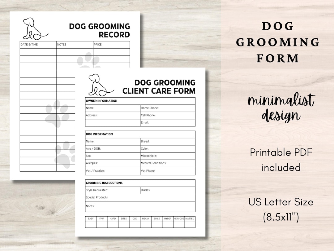 Printable Dog Grooming Form | 2-page Pet Grooming Template | US Letter ...