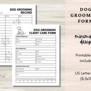 Printable Dog Grooming Form | 2-Page Pet Grooming Template | US Letter Size | Grooming Record Sheet for Professional Groomers
