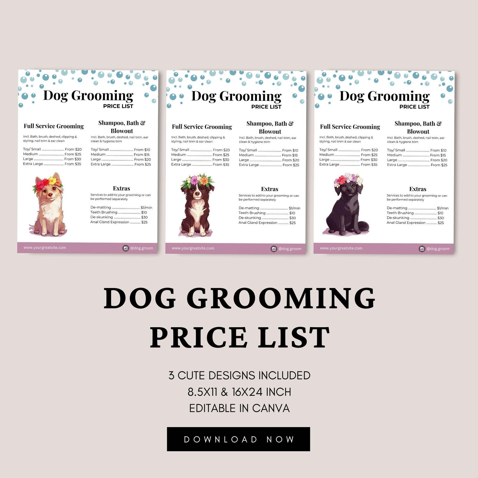 Editable Dog Grooming Price List Template - Cute and Professional Canva ...