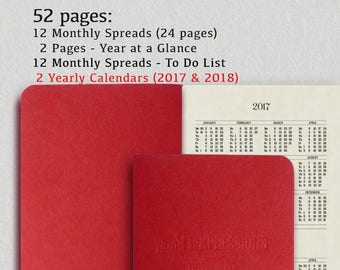 Monthly Planner RED, Traveller&#39;s Notebook -14 colours - Fountain Pen,  Regular A5 Wide B6 Slim Personal, Clairefontaine SplendorGel