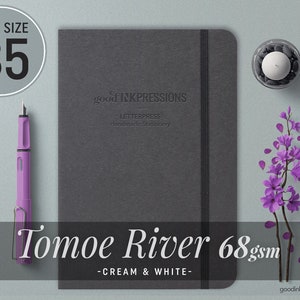 B5 - TOMOE RIVER 68gsm - Cream & White - 140 pages - Fountain Pen Friendly - Dot Grid, Ruled, Graph, Plain.