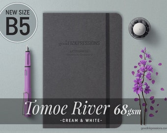 B5 - TOMOE RIVER 68gsm - Cream & White - 140 pages - Fountain Pen Friendly - Dot Grid, Ruled, Graph, Plain.