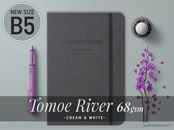 B5 - TOMOE RIVER 68gsm - Cream & White - 140 pages - Fountain Pen Friendly - Dot Grid, Ruled, Graph, Plain.