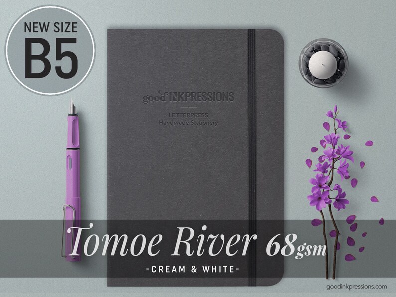 B5 TOMOE RIVER 68gsm Cream & White 140 pages Fountain Pen Friendly Dot Grid, Ruled, Graph, Plain. image 1