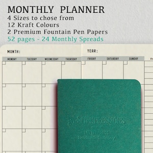 Monthly Planner EMERALD, Traveller's Notebook -14 colours - Fountain Pen,  Regular A5 Wide B6 Slim Personal, Clairefontaine SplendorGel