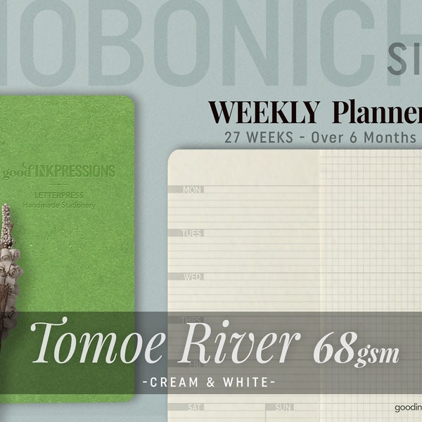 HOBONICHI Weeks Size - TOMOE River 68 gsm - Agenda hebdomadaire - Semaine sur une page - Carnet de notes du voyageur - 14 couleurs - Papier pour stylo plume