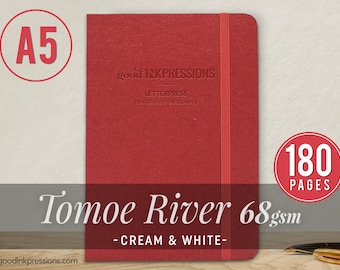 A5 - TOMOE RIVER 68gsm - 180 pgs. - Cream & White -Fountain Pen Friendly  - Extra Durable Construction
