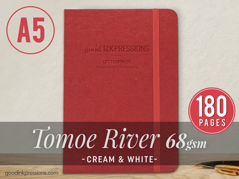 A5 TOMOE RIVER 68gsm 180 pages. Crème et blanc Compatible avec les stylos plume Construction extra durable image 1