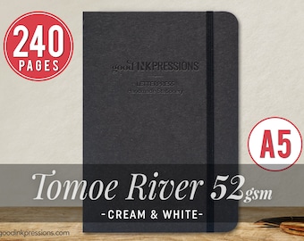 A5 - TOMOE RIVER 52gsm - 240pgs. - Cream & White -Fountain Pen Friendly  - Extra Durable Construction