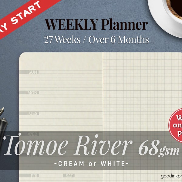 Agenda hebdomadaire Tomoe River 68 g/m², début DIMANCHE, carnet du voyageur - 13 couleurs, papier pour stylo plume Hobonichi Weeks