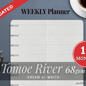 TOMOE River 68gsm ONE YEAR Weekly Planner, Week on One Page - Tn Insert -  Planners - Fountain Pen Paper - 10 sizes - 13 colours