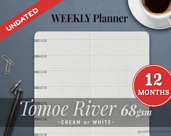 TOMOE River 68gsm ONE YEAR Weekly Planner, Week on One Page, Traveler's Notebook - Fountain Pen Paper - Weeks