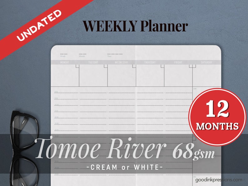 TOMOE River 68gsm ONE YEAR Wochenplaner, Woche auf zwei Seiten, Traveler's Notebook Füllfederhalterpapier A5 Breit B6 Slim Standard Bild 1