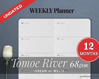 TOMOE River 68gsm EEN JAAR Weekplanner, Week op twee pagina's, Traveler's Notebook Vulpenpapier