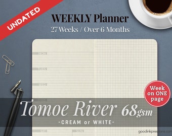 TOMOE RIVER 68gsm WEEKLY Planner, Week on One Page, Traveler's Notebook - 13 colours, Fountain Pen Paper - Weeks