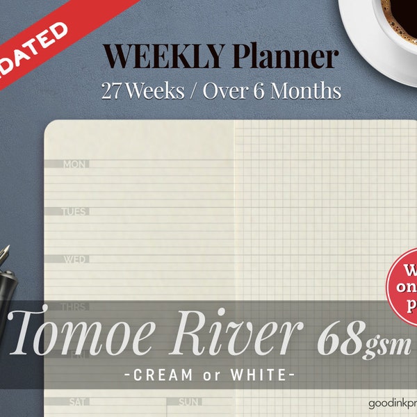 TOMOE RIVER Planificateur hebdomadaire 68 g/m², semaine sur une page, carnet de voyage – 13 couleurs, papier stylo plume – Semaines