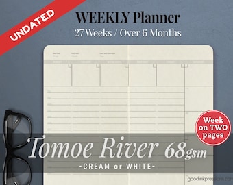 TOMOE RIVER 68gsm - Week on Two Pages Planner - Traveler's Notebook -  Fountain Pen Paper - Weeks