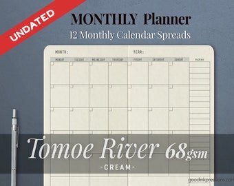 Tomoe River Cream 68gsm MONTHLY Planner - Fountain Pen - Regular A5 Wide B6 B6 Slim Personal