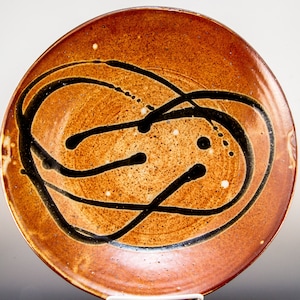 Handmade Wheel Thrown Brown Swirls on Orange  Large Serving Platter