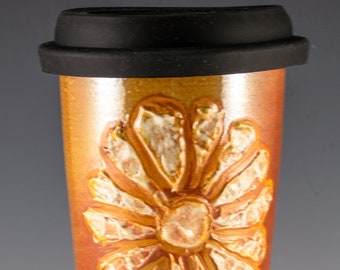 Handmade Soda Fired Flower Travel Coffee Mug