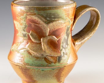 Handmade Soda Fired Orange Flower Petal Coffee/Tea Mug