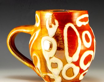 Vibrant Handmade Contemporary  White Circles on Terra Cotta Coffee Mug
