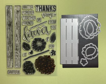 Destash Concord and 9th Petals and Pallets Stamp Set INCLUDING Coordinating Die Set * Photopolymer * Steel