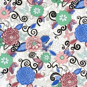 Flowers Dahlia II Primary Colors Ceramic Decal, Glass Fusing Decal, Waterslide Decal, Ceramic Transfer