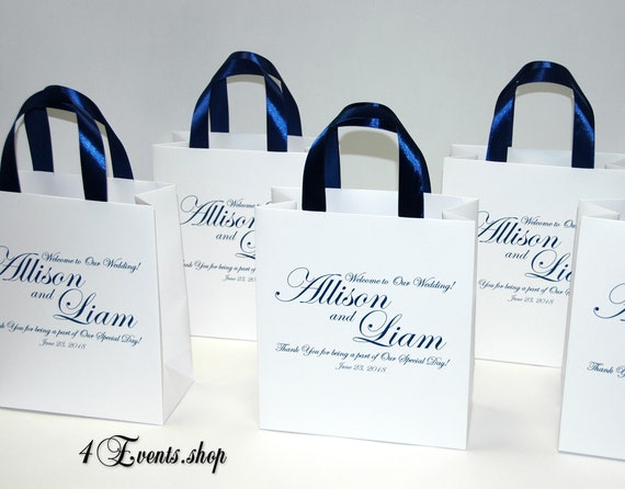 30 Wedding Welcome Bags With Navy Blue Satin Ribbon Handles | Etsy