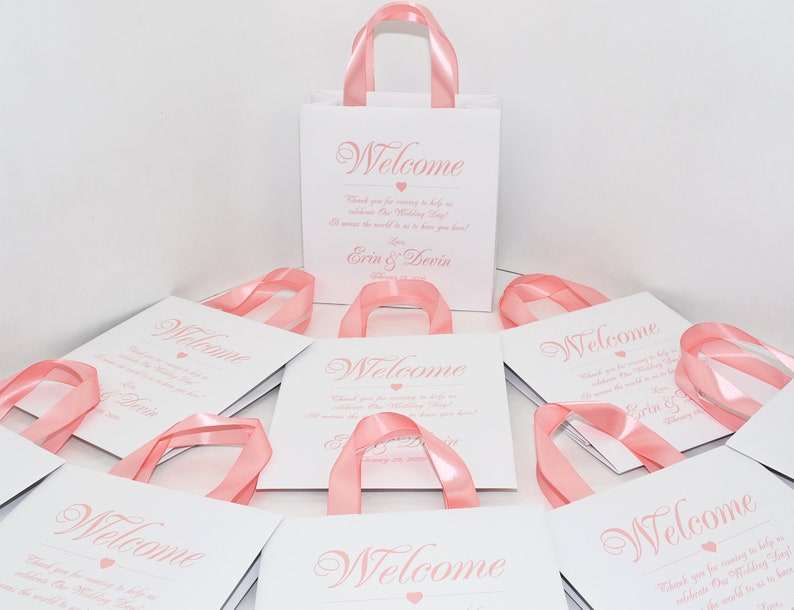 30 Wedding Welcome Bags With Satin Ribbon Handles and Your | Etsy