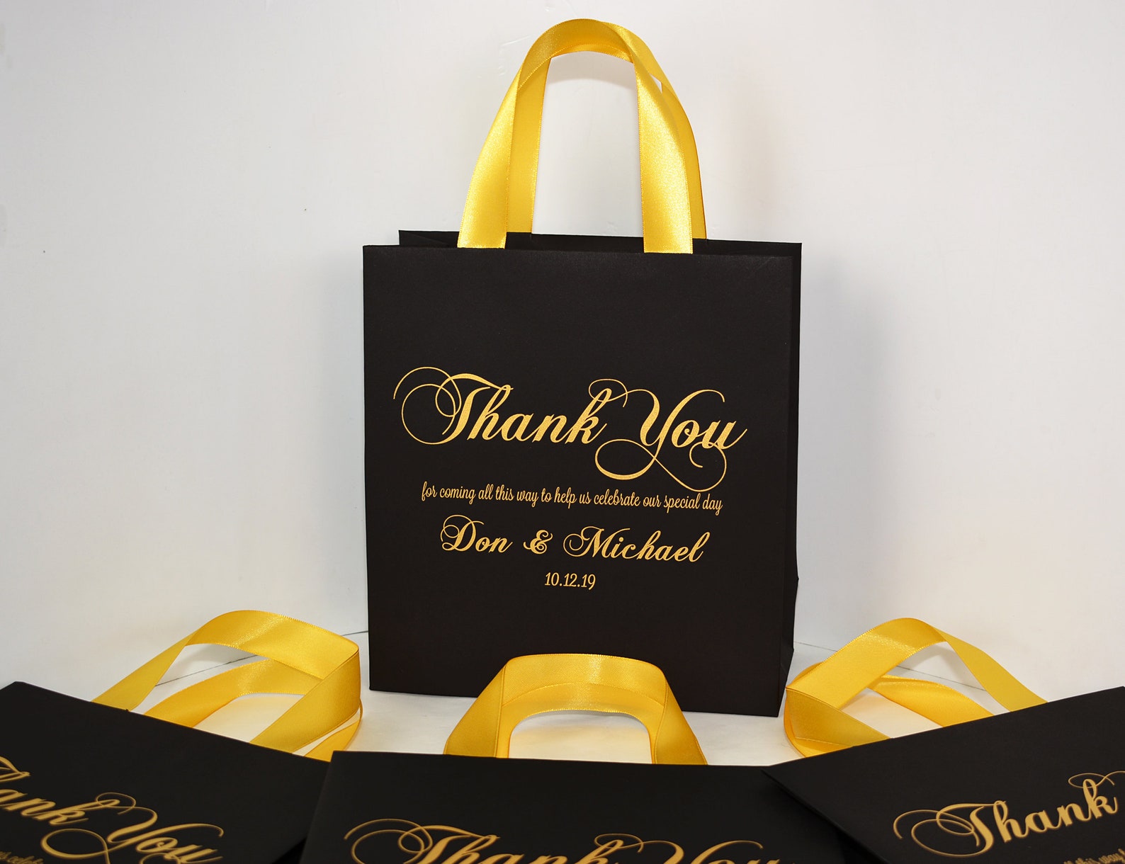 20 Black and Gold Thank You Bags With Satin Ribbon Handles and Etsy