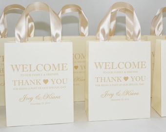 Personalisierte Hochzeit Willkommen Taschen, Satinband Griffe, Danke Gefälligkeiten