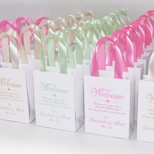 50 Wedding Welcome Bags With Royal Blue Satin Ribbon Handles and Your ...
