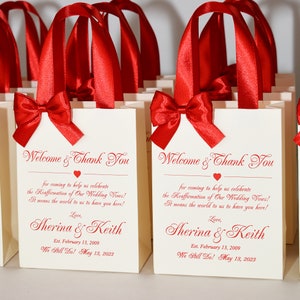 25 Red Wedding Welcome Bags: Custom Print & Satin Ribbon