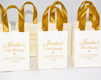 30 Birthday Gift Bags with satin ribbon handles and your name, Elegant Personalized party favors for guests, Chic goodie bag