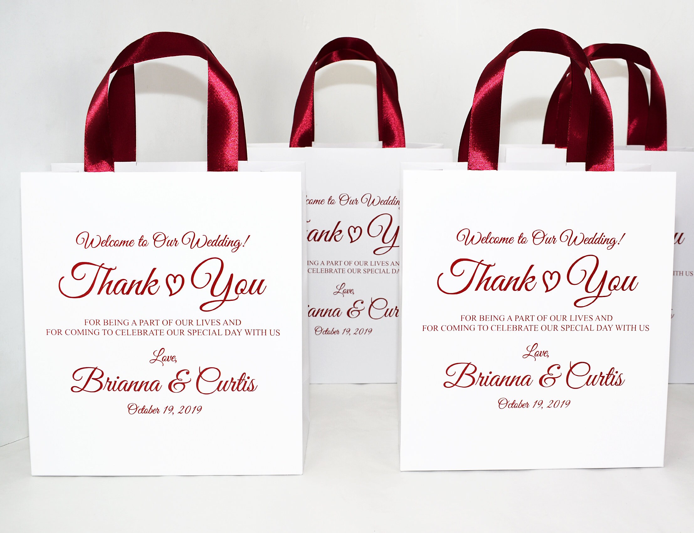 30 Wedding Thank You Bags with Burgundy satin ribbon handles Etsy