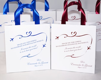 Destination Wedding Welcome Bags, Personalized Ribbon Handles, Elegant Favors