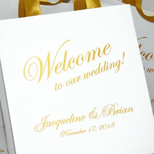 30 gold Wedding Willkommen Taschen Satinband Griffe mit benutzerdefinierten Namen, Gastgeschenke elegante personalisierte Hochzeit Vielen Dank für Ihre Gäste